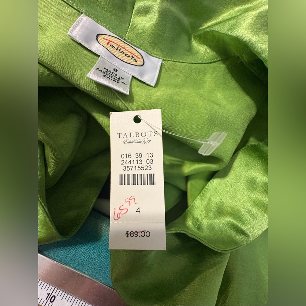Talbots Women’s SZ 8 Kelly Green silk linen sleeveless wrap around blouse NWT‎ - Picture 6 of 8